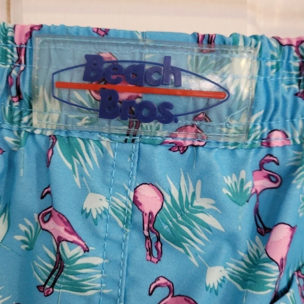 Beach Bros. Swim‎ Suit Trunks Men MEDIUM Flamingos Beach Resort Pool Surf Lined